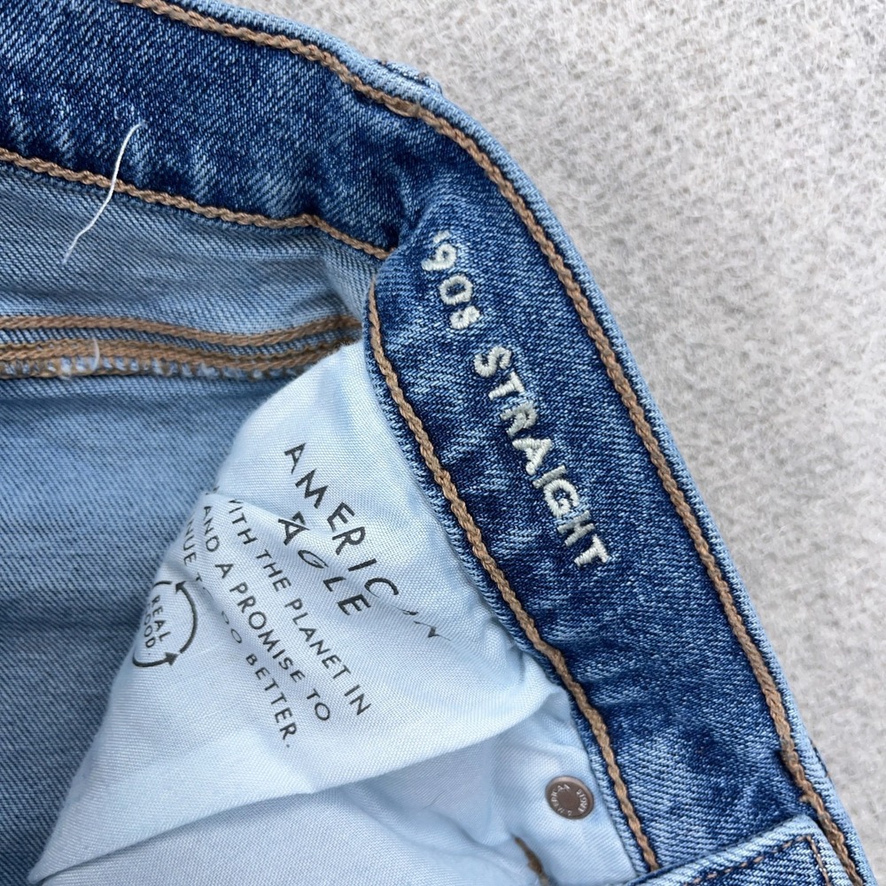 American Eagle Jeans Women 2 Long 90s Straight Leg Med Wash Stretch Denim - Picture 3 of 12